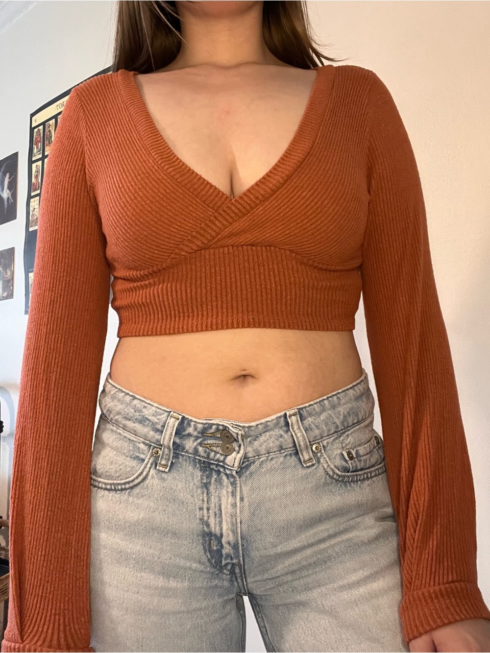 PacSun Ribbed Wrap Crop Top in Rust Orange